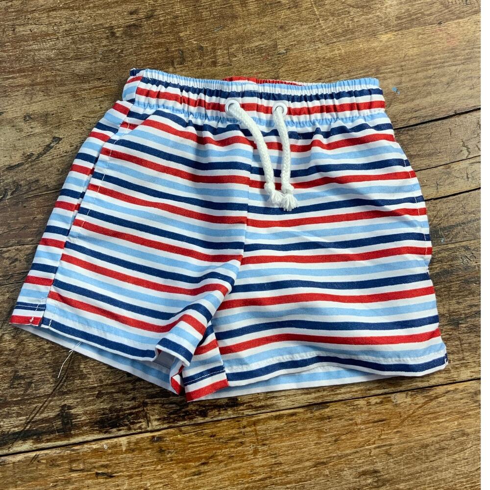 Little English Red, white and blue swim shorts size‎ 9-12 mo